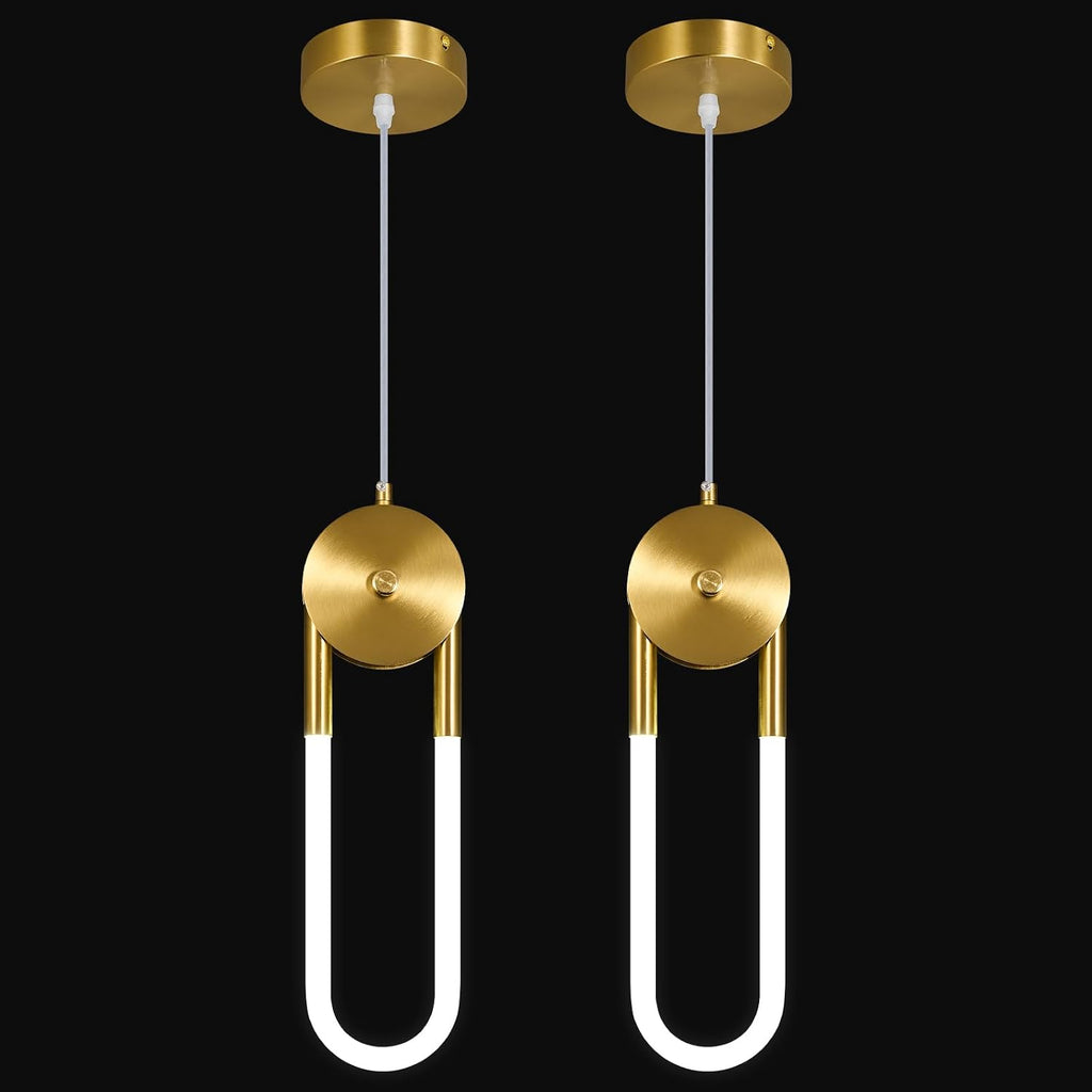 Modern Gold LED Pendant Light Fixture Oval Adjustable Pendant Lighting for Kitchen Island Living Room Dining Room Bedroom（2 Pack）