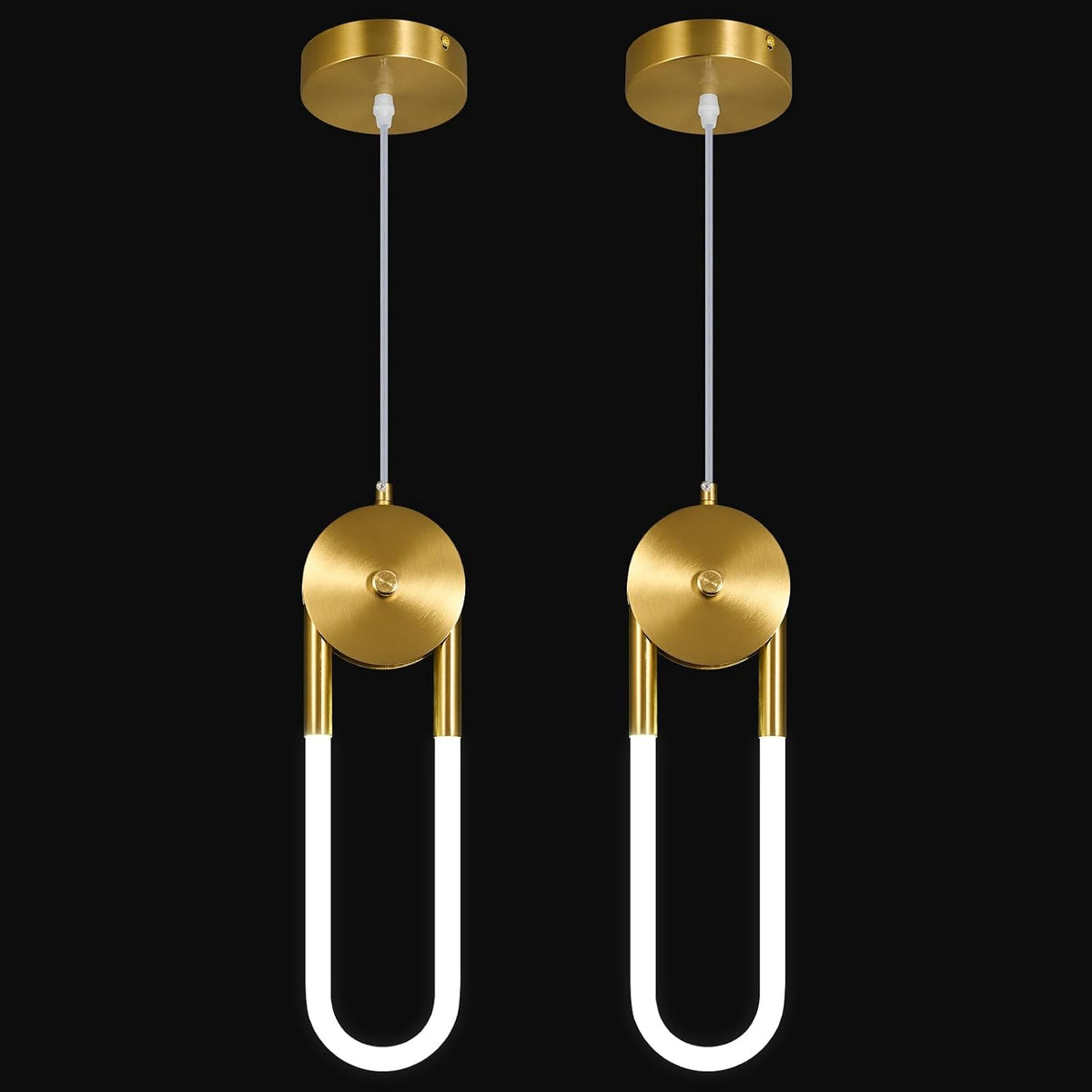 Modern Gold LED Pendant Light Fixture Oval Adjustable Pendant Lighting for Kitchen Island Living Room Dining Room Bedroom（2 Pack）