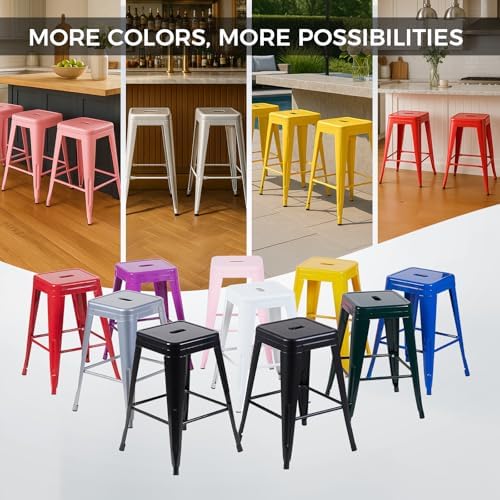 24 Inch Matte Black Metal Counter Stools, Set of 6, Backless