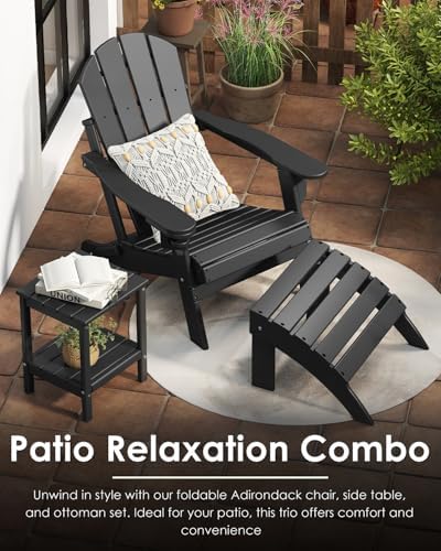 GREENVINES Folding-Adirondack-Chairs Set of 2, HDPE All Weather, Black