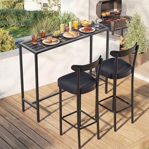 45" Outdoor Bar Height Table, Black Metal Frame with HDPE Top
