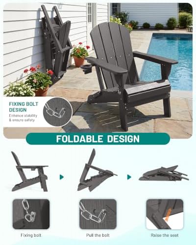 PLUUV Adirondack Chair Set of 2, Fire Pit Chairs with Cup Holder, Grey