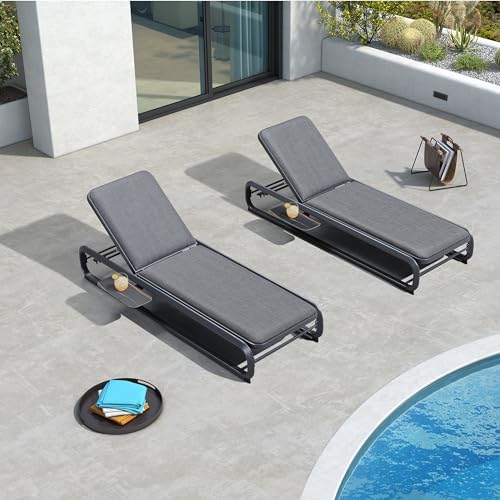 PURPLE LEAF Outdoor Patio Chaise Lounge Chairs with Thick Cushion Dark Gray