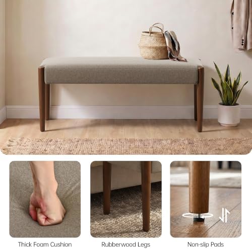 Usaint 42" End of Bed Bench with Wood Legs, Brown with Walnut Leg