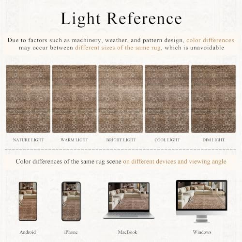 Schweek 10x14 Washable Area Rug Brown Neutral Vintage Distressed Large Rugs
