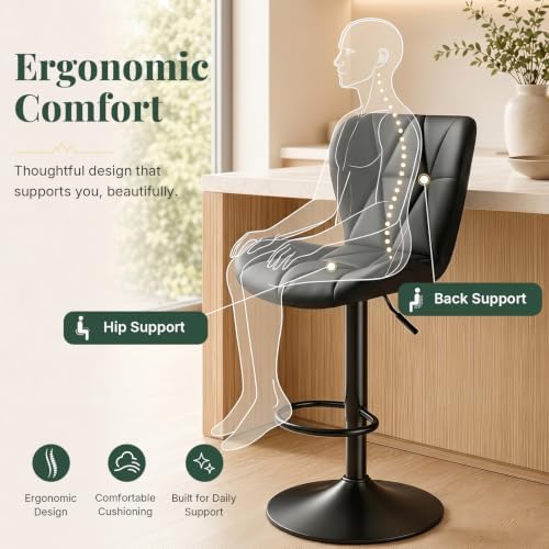 Bar Stools Set of 4, PU Leather Adjustable Height Swivel Barstool