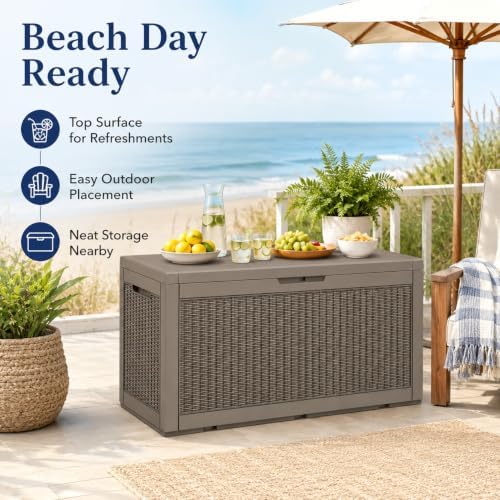 Outdoor Storage Box Resin Deck Box Waterproof BrownWicker 126 Gallon