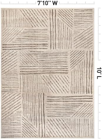 Rugshop Modern High-Low Patchwork Geometric Area Rug Cream 7'10" x 10'