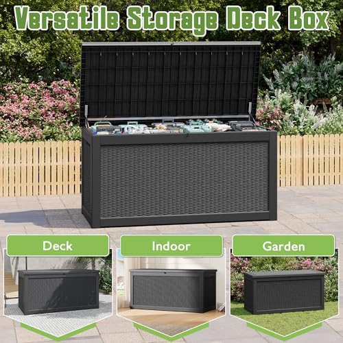 Outdoor Storage Waterproof Deck Box for Patio (300 Gallon, Black)