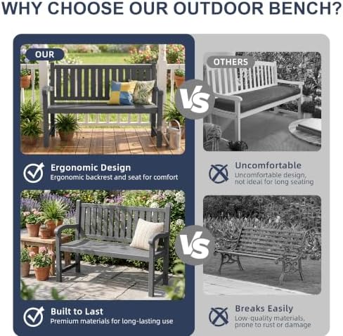 Weatherproof Resin Outdoor Garden Bench, 2-Seater, Black