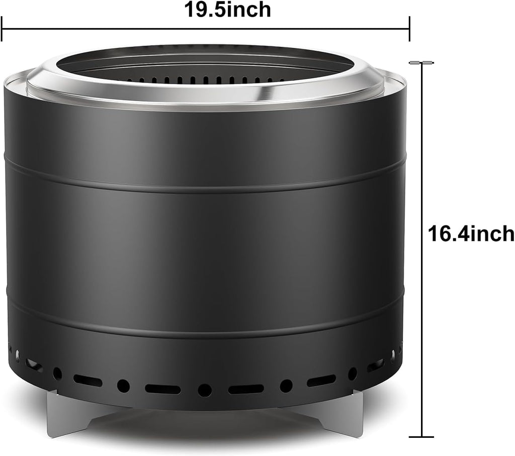 panovue 19.5 inch smokeless fire pit with carry showing dimensions