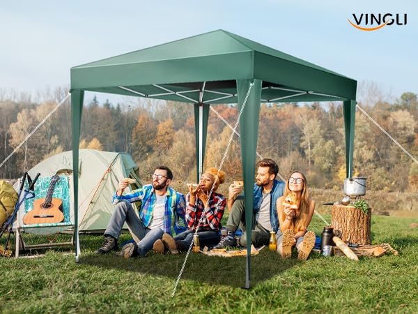VINGLI 6.5x6.5 Pop Up Canopy Tent, Outdoor Tent Canopies Foldable Portable Canopies for Camping, Patio, Parties, EZ Up Gazebo Canopy with Carry Bag (Green)