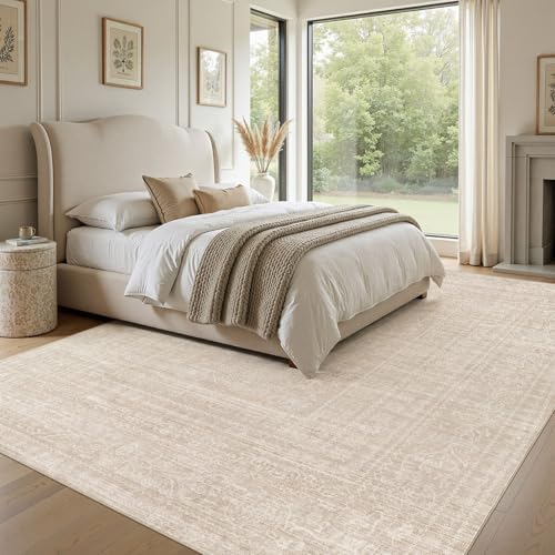 Nakagishi Neutral 7x9 Area Rugs for Living Room Washable, Beige