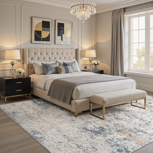 DMOYEST Area Rug Living Room Rugs 8x10 Washable Abstract Beige Blue Carpet