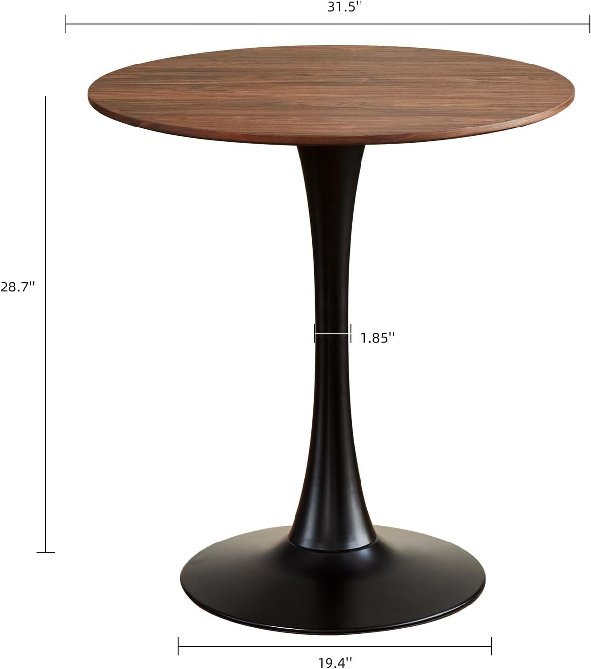 round dining table, 31.5" tulip table (faux walnut) shown in use