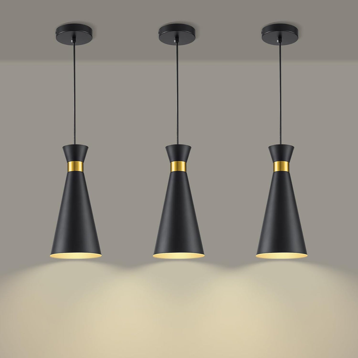 2026 New Pendant Lights Kitchen Island 3 Pack 13"H Gold Black Pendant Light