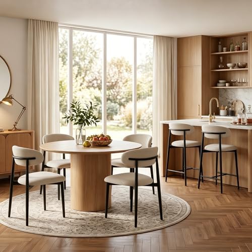 UVV Dining Chairs Set of 4, Metal Kitchen Chairs with Modern Fabric Upholstered for Dining Room, Beige
