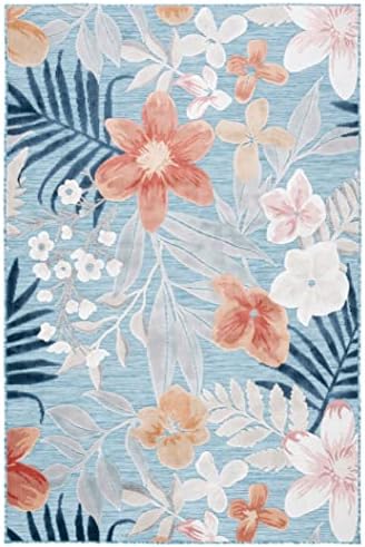 SAFAVIEH Washable Rug Outdoor Cabana Collection - 4' x 6', Aqua & Rust, Non-Shedding & Easy to Clean, Ideal for Patio, Backyard, Mudroom (CBN454J)