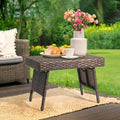 VINGLI Outdoor Folding Rattan Side Table, Portable Wicker End Table for Patio, Garden, Poolside, and Indoor Use, Mix Mocha