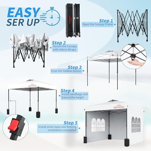 10x10 Pop Up Canopy Tent with 3 Sidewalls, White