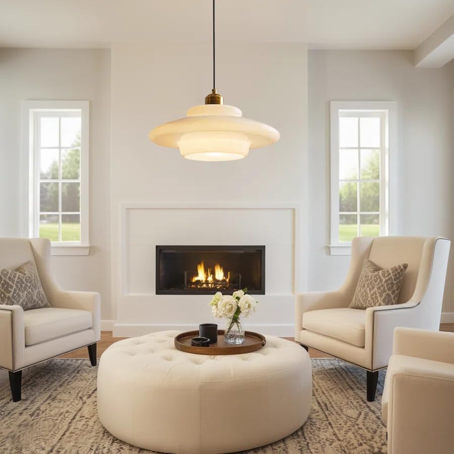 milk glass pendant light: mid century modern gold on a desk or shelf