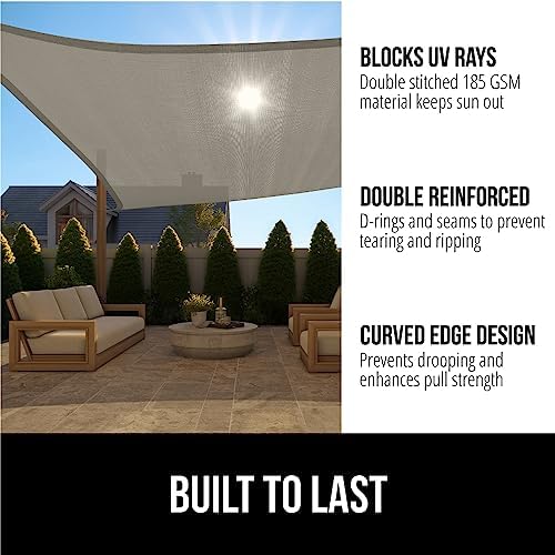 GORILLA GRIP Heavy Duty Sun Shade Sail for Outdoor Patio, 12x12 FT Gray