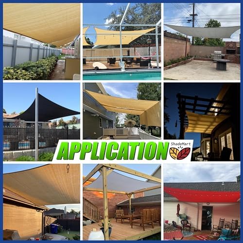ShadeMart 10' x 16' Sand Sun Shade Sail UPF50 Rectangle Canopy Fabric Cloth Screen smTAPR1016, Water and Air Permeable & UV Resistant, Heavy Duty, Carport Patio Outdoor - (We Customize Size)