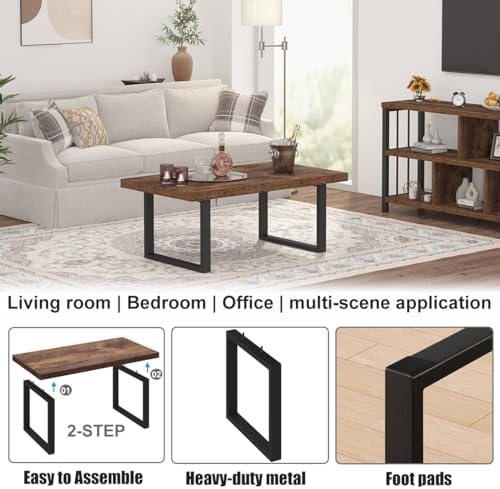 IBF Rustic Brown Coffee Table, Industrial Wood Living Room Table 39 Inch