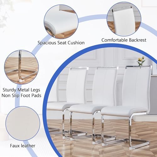 Dining Table Set for 6,White Marble 71'' Dining Room Table with Spacious legroom and White Leather Dining Chairs,Easy Assembley,7 Pieces Kitchen Table and Chairs for Dining Room,Restaurant