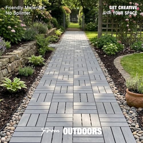 Acacia Wood Interlocking Deck Tiles, Patio & Backyard Tile, 12 in, 9 PCS