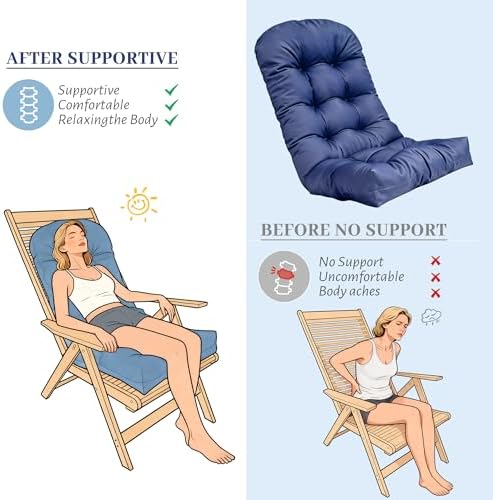 Thickened High-Back Adirondack Rocking Chair Cushion Blue