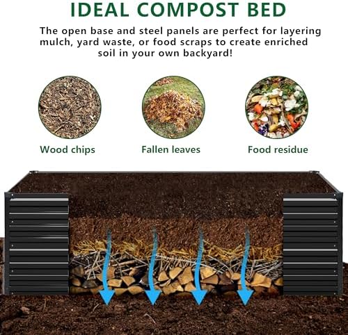 DIIYIV Galvanized Raised Garden Bed Kit Outdoor Patio,12x4x2ft Large Rectangular Metal Planter Boxes,Deep Root Box Planter for Gardening,Vegetables,Flowers,Herbs-Black