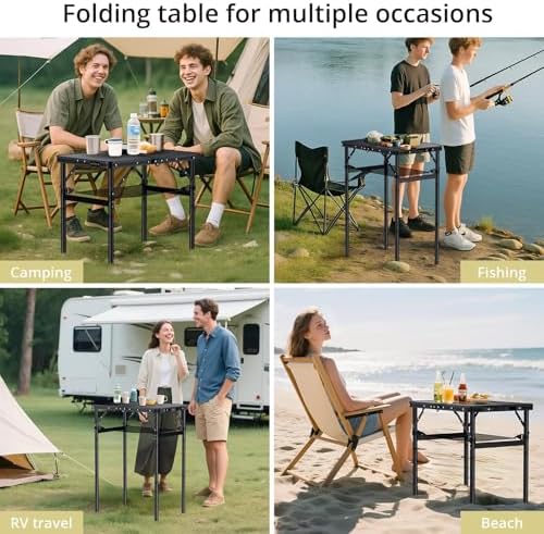 Anbte 2ft Folding Camping Table, 3 Adjustable Height Max 29.5", 23" x 16"