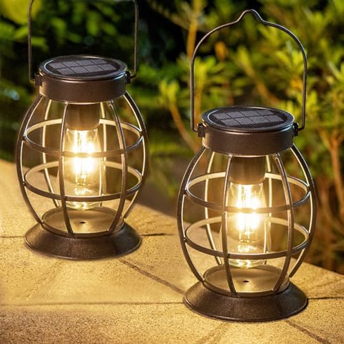 LeiDrail Solar Lanterns Outdoor, Hanging Metal Lights, Dual LED, 4 Pack
