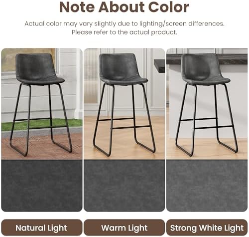 REONEY Bar Stools Set of 3, 26" Urban Faux Leather Counter Stools, Grey