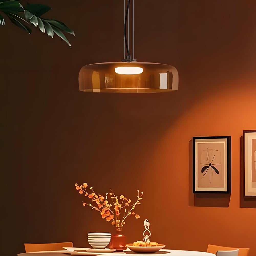Mid Century Modern Chandelier: Glass Pendant Light for Kitchen Island - Retro Light Fixture for Dining Room (Orange)