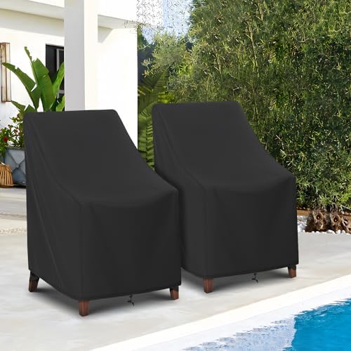 SunPatio Outdoor High Back Chair Covers 2 Pack, 27"W x 30"D x 42"H, Black