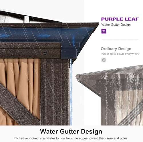PURPLE LEAF Outdoor Hardtop Gazebo 13' x 17' Bronze Metal 4.7" Wide Frame
