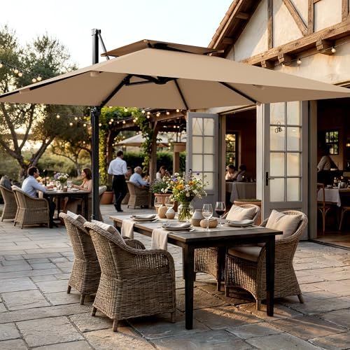 AreShark 12×12 FT Double-Top Cantilever Patio Umbrella, Beige