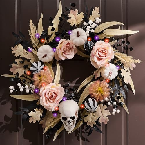 Valery Madelyn 18" Halloween Wreath for Front Door Decor with Lights