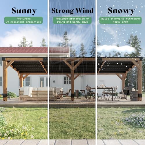 AMERLIFE 10x20FT Spruce Wood Hardtop Grill Gazebo with Sloped Roof