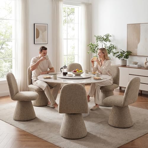 DUOMAY 360° Swivel Dining Chairs Set of 4, Mid Century Modern High Back Linen Upholstered Dining Room Chairs Kitchen Chairs, Armless Chair for Living Room Bedroom Reading, Khaki