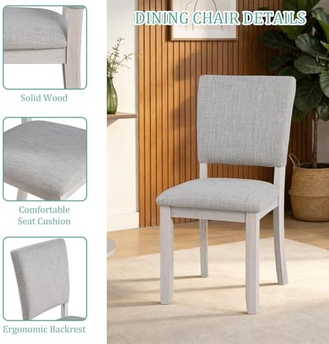 leovanni Rectangle Dining Table Set of 4, 48" Rectangle Kitchen Table and Upholstered Chairs Set for Kitchen, Dining Room, Apartment, Gray