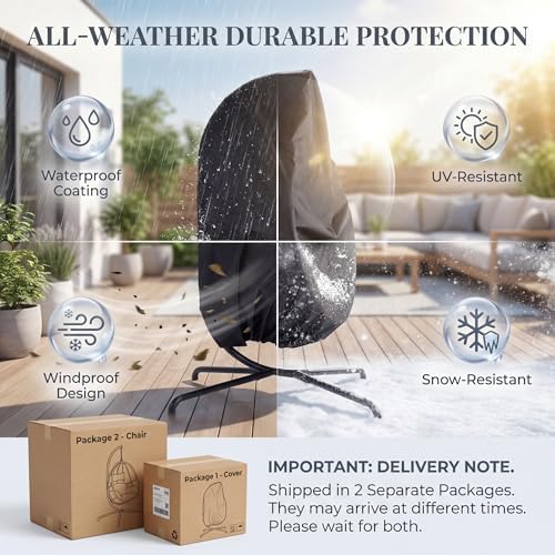BULEXYARD Patio Hanging Egg Chair Outdoor with Stand & Cover, Dark Grey