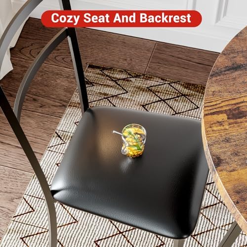 Garvee Dining Table Set for 2, Wooden Kitchen Table and Chairs of 2 with Upholstered Chairs, Round Kitchen Tables Set, 3 Piece Dining Room Table Sets for Small Space, Apartment, Rustic Brown