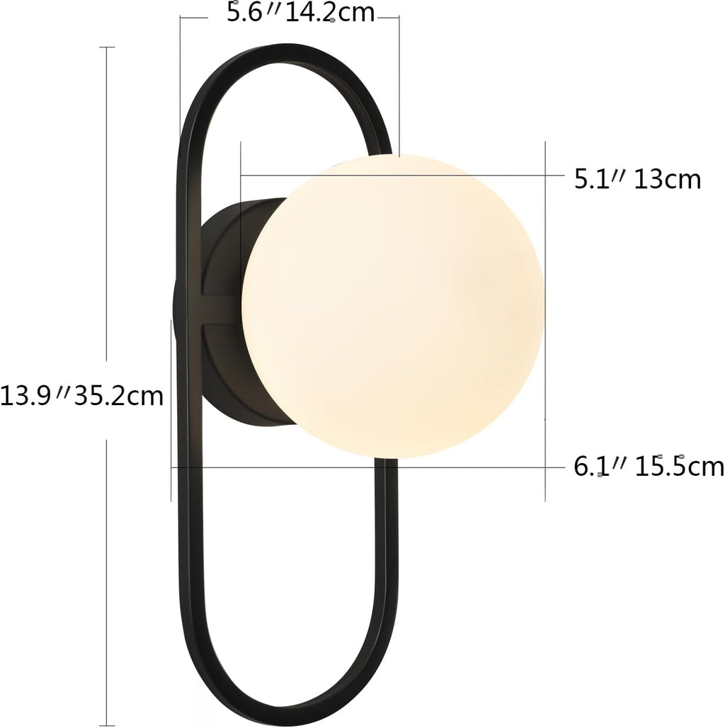 SeeU Black Wall Sconces Hardwired Globe Glass Shade Wall Light Set of Two