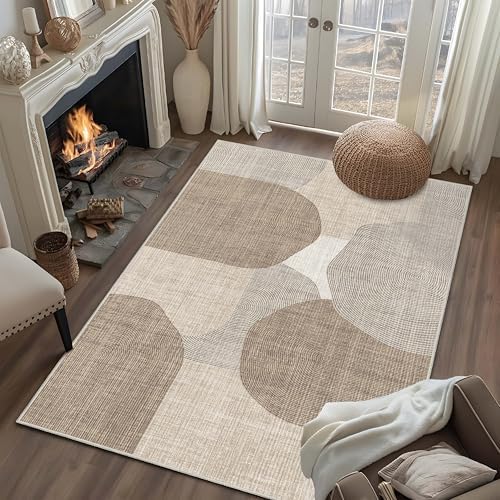 5x7 Area Rugs Modern Beige Washable Rug for Living Room Bedroom