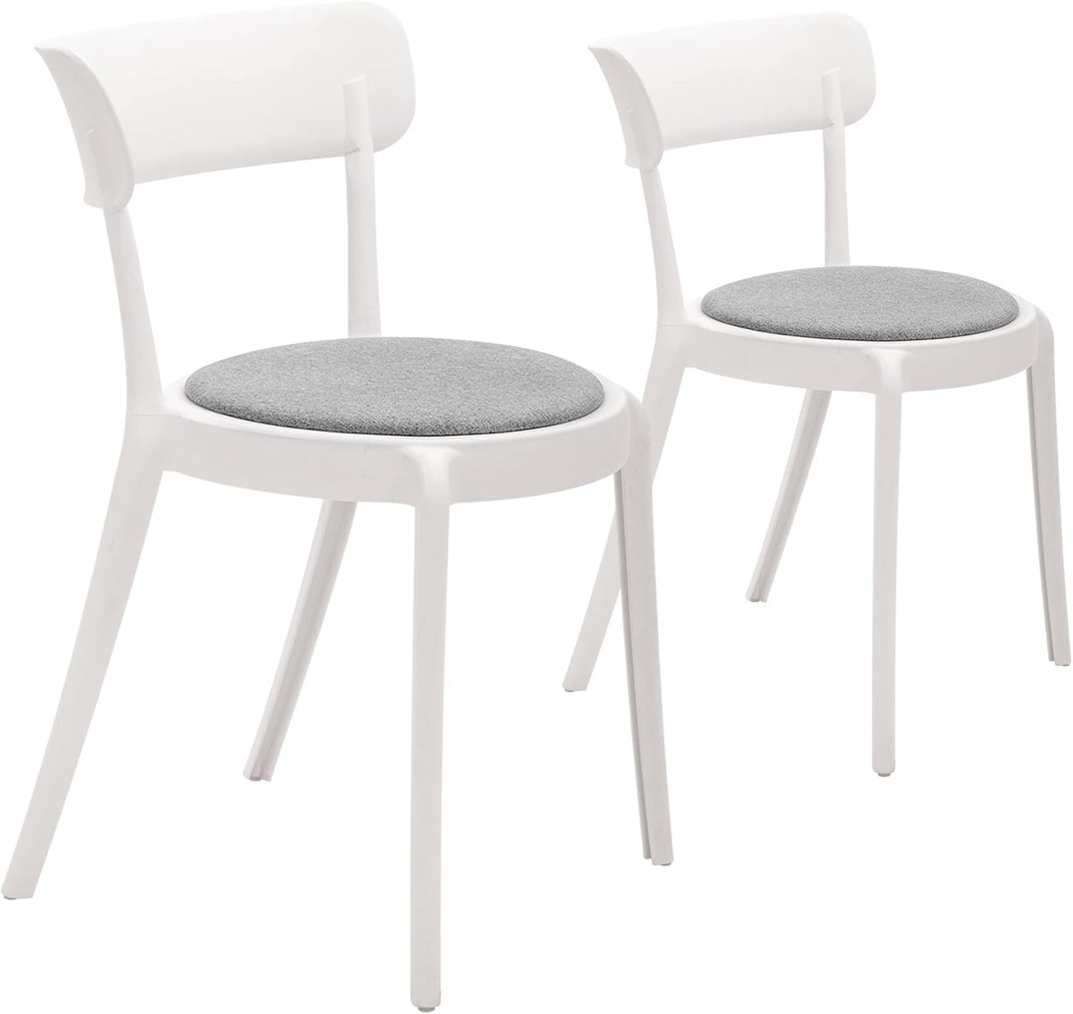 CangLong Armless Bistro Dining Chair-Set of 2, Premium Plastic with Upholstered Seat, White + Grey