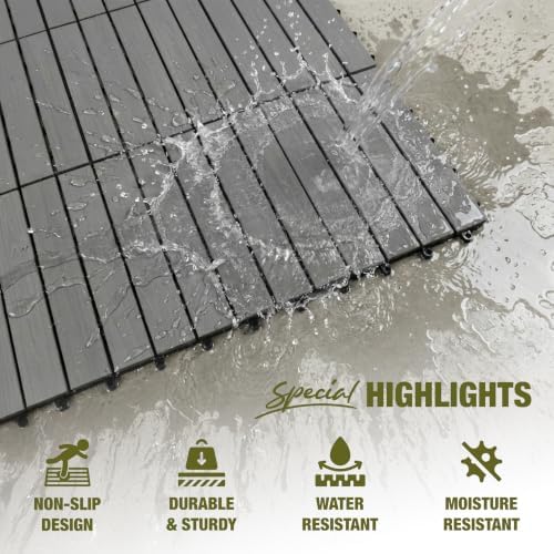 Acacia Wood Interlocking Deck Tiles, Patio & Backyard Tile, 12 in, 9 PCS