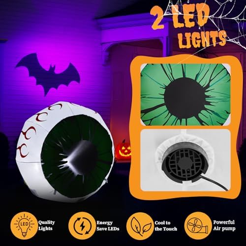 Outvita 2 Packs Halloween Inflatables Set of Lighted Eyes Decoration, 3Ft Blow Ups Green Eyes for Halloween Decor Outdoor with LEDs Party Supplies Blow up Decoration for Yard, Lawn, Patio, Garden